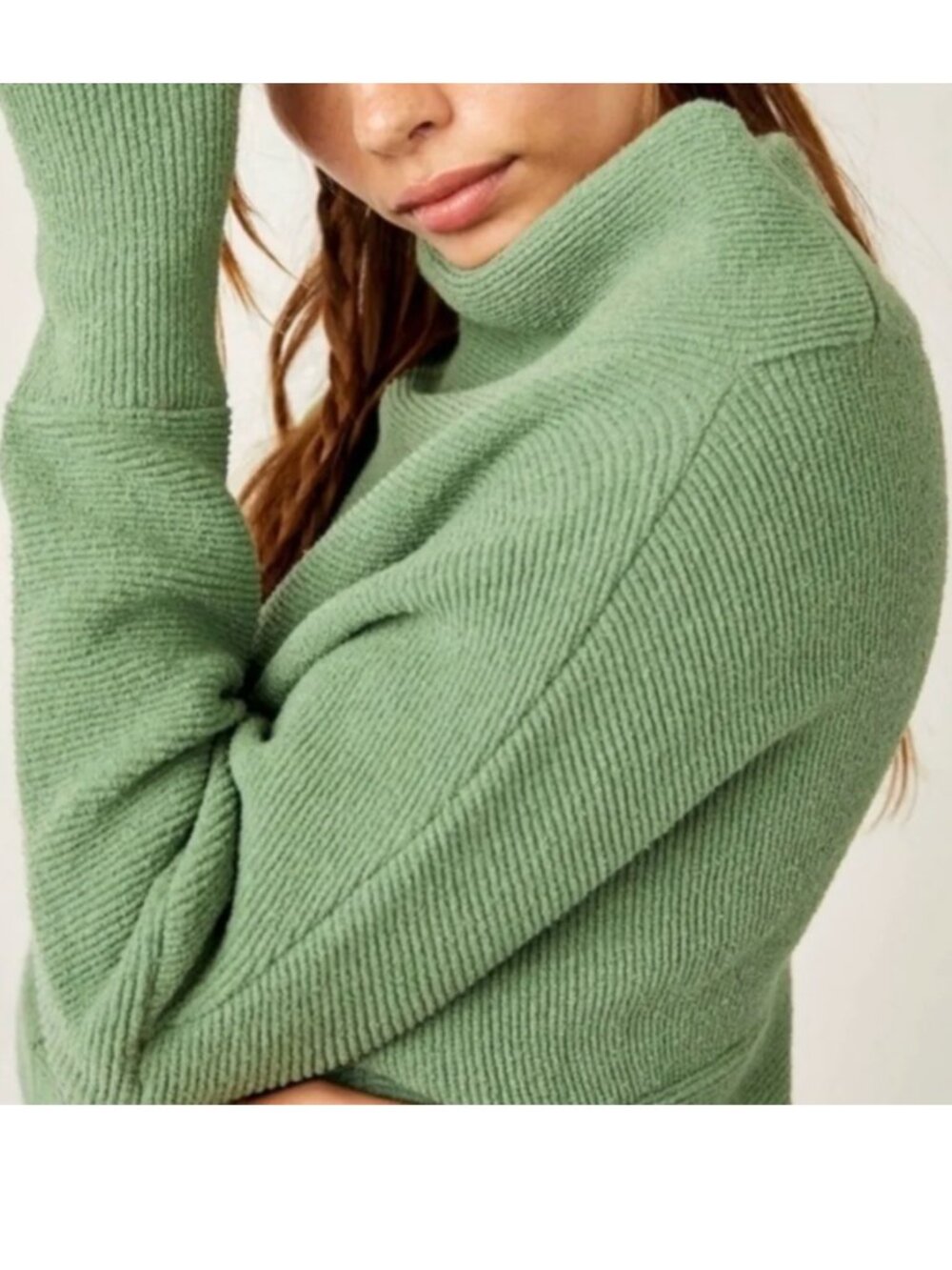 Free People Ottoman Slouchy Tunic Sweater Moss Green Ribbed Mock Neck M Boho